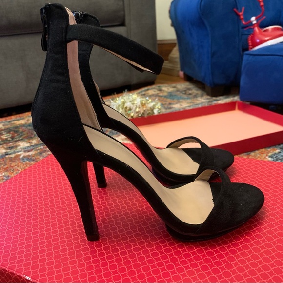 Black Suede Open Toe Heels - Picture 1 of 8